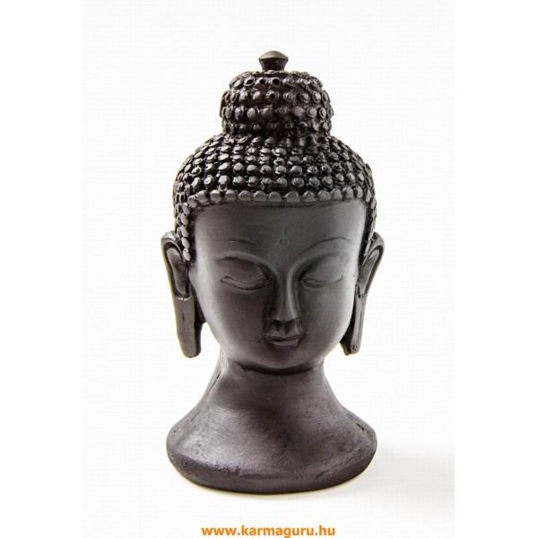 Buddha fej szobor, rezin, fekete - 11 cm