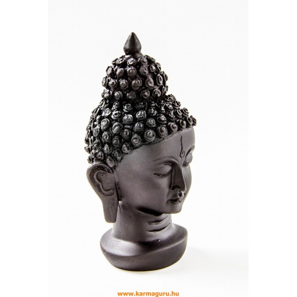 Buddha fej szobor, rezin, fekete - 16 cm