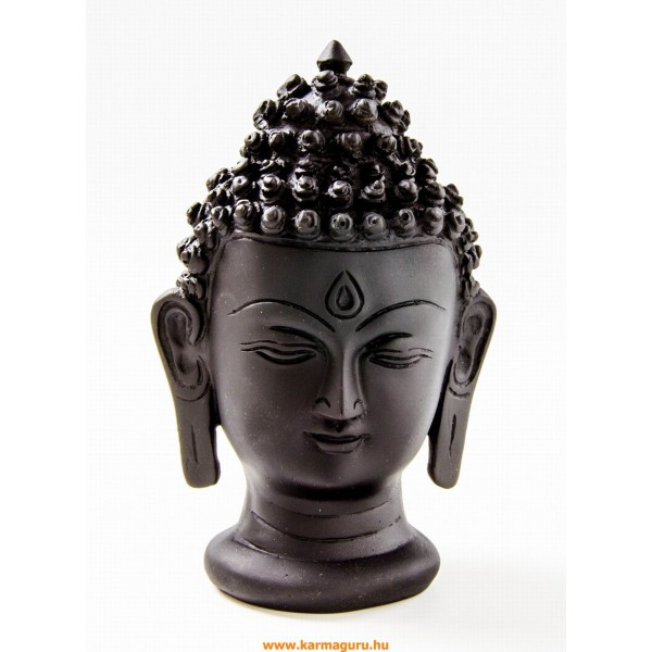 Buddha fej szobor, rezin, fekete - 18 cm