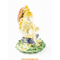 Ganesha lótuszon réz szobor, fehér-arany és színes - 6 cm