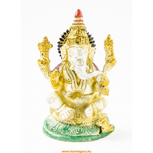 Ganesha réz szobor, fehér-arany és színes - 12 cm