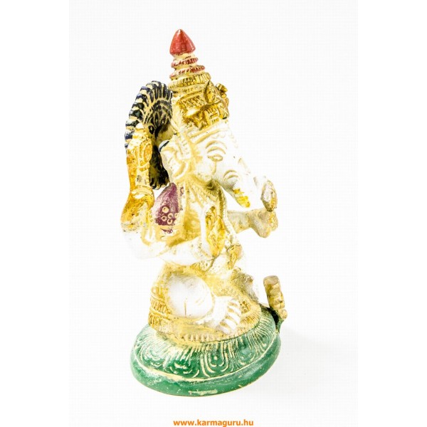Ganesha réz szobor, fehér-arany és színes - 12 cm