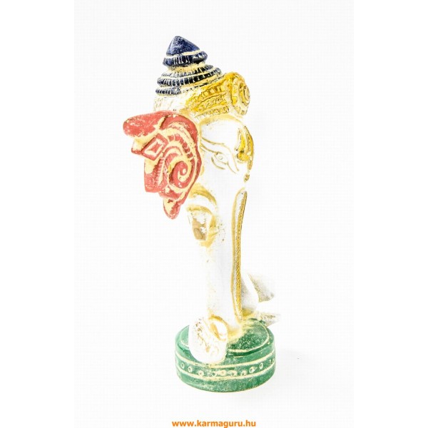 Ganesha absztrakt réz szobor, fehér-arany és színes - 12 cm