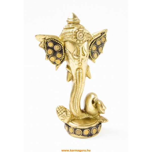 Ganesha absztrakt réz szobor, matt sárga, kővel berakott - 12 cm