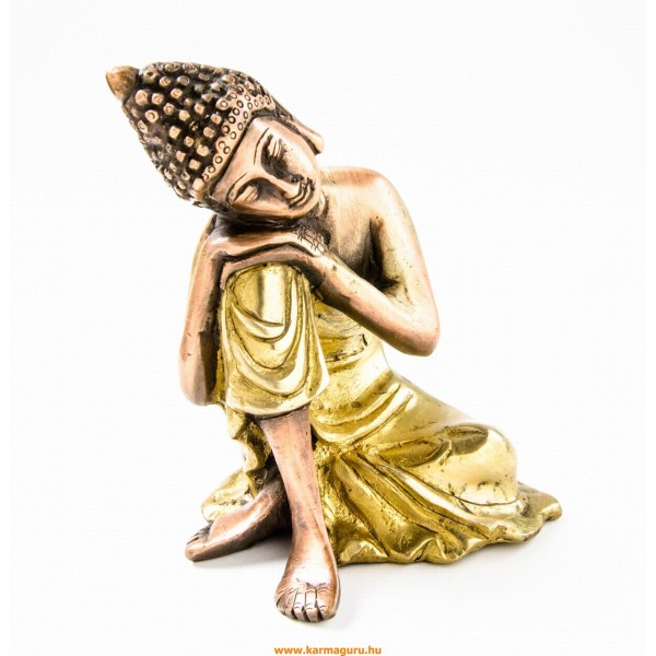 Gondolkodó Buddha, réz, arany-bronz - 16cm