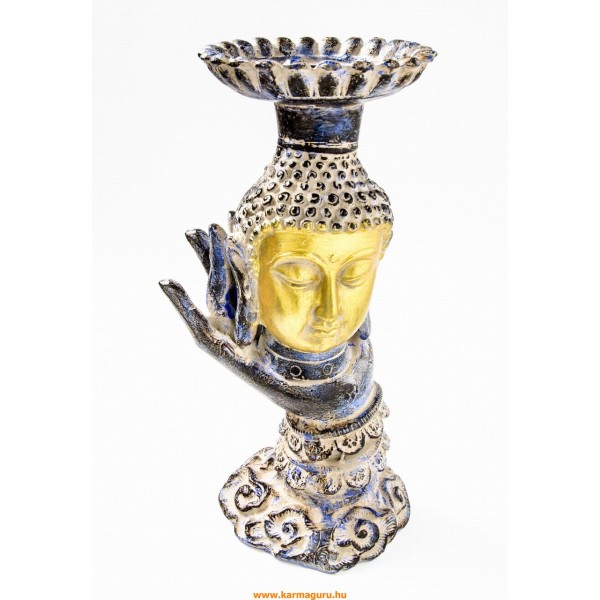 Buddha réz mécsestartó, arany és kék - 26 cm