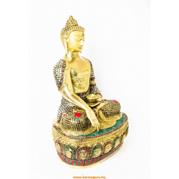 Shakyamuni Buddha réz szobor, hatalmas, kővel berakott különlegesség - 53 cm