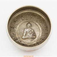 Géppel készített 7 fémes, 3 színű, Buddha dombor mintás hangtál - 9,5 cm