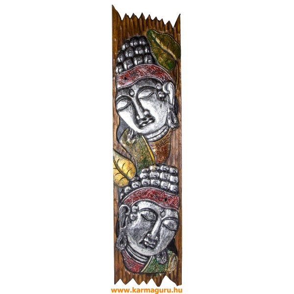 Buddha fejes, ezüst színű, fa fali dísz - 25 x 100 cm