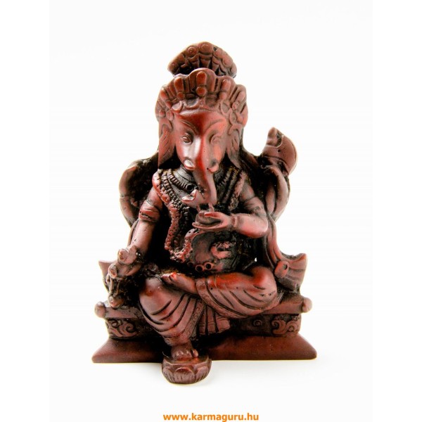 Ganesha trónon, vörös színű rezin szobor - 11 cm