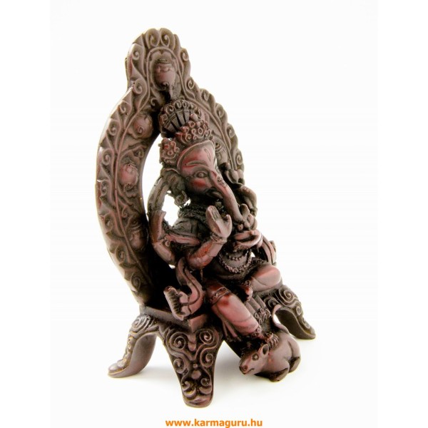 Ganesha trónon, vörös színű rezin szobor - 16 cm