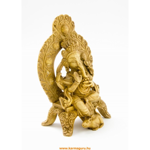 Ganesha trónon, csont színű rezin szobor - 16 cm