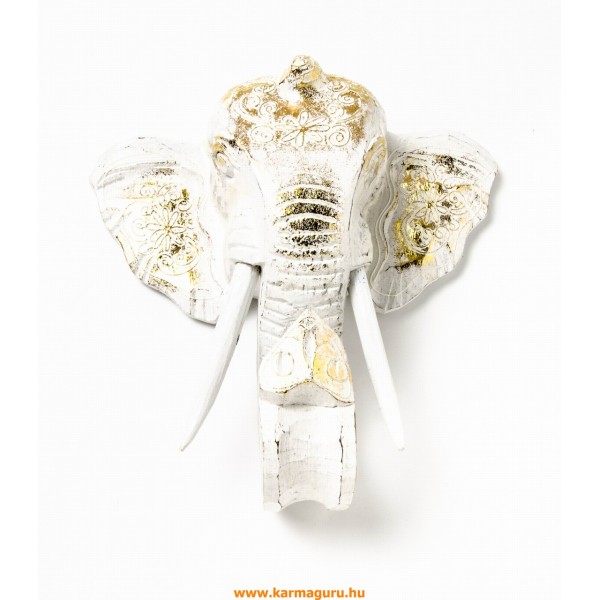 Fa elefánt fej, fali függő - fehér - 25 cm 