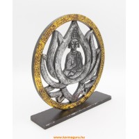 Fa Buddha lótuszban, talpas asztaldísz - arany-ezüst színű - 20 cm