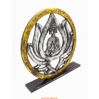 Fa Buddha lótuszban, talpas asztaldísz - ezüst-arany színű - 30 cm
