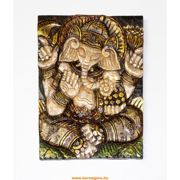 Ganesha, arany-fehér színű, fa fali dísz - 25 x 33 cm