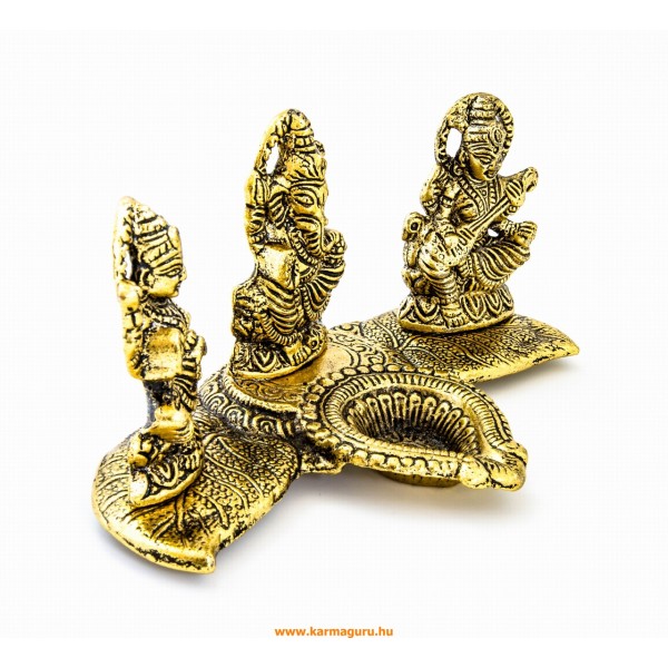 Laxmi, Ganesha és Sarasvati réz mécsestartó