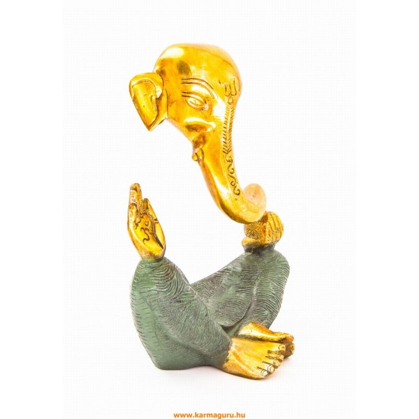 Ganesha absztrakt réz szobor, arany és sötétzöld - 20 cm