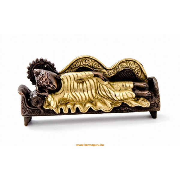 Fekvő Buddha réz szobor, arany-bronz- 16 cm