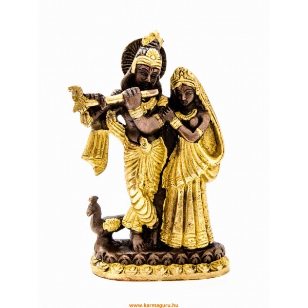 Radha Krishna réz szobor, arany-bronz- 14 cm