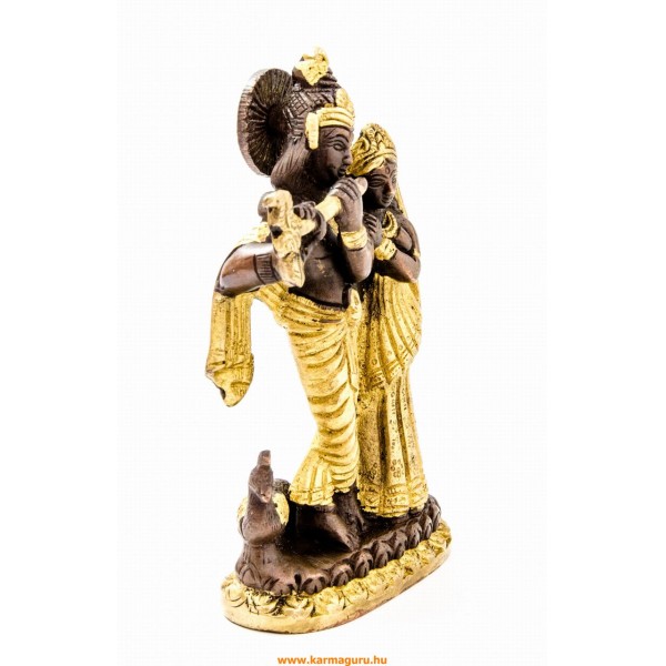 Radha Krishna réz szobor, arany-bronz- 14 cm