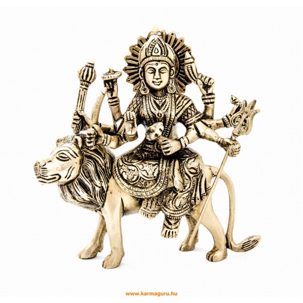 Durga istennő réz szobor, matt sárga - 18 cm