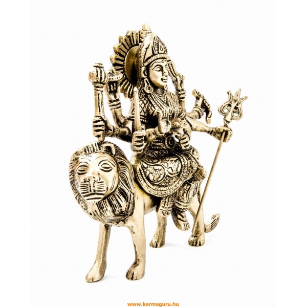 Durga istennő réz szobor, matt sárga - 18 cm