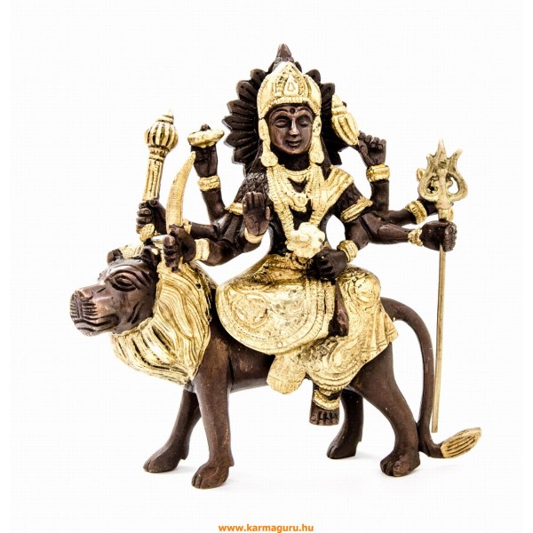 Durga istennő réz szobor, arany-bronz - 18 cm
