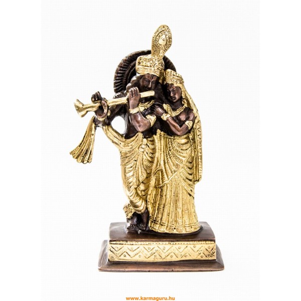 Radha Krishna réz szobor, arany-bronz- 22 cm