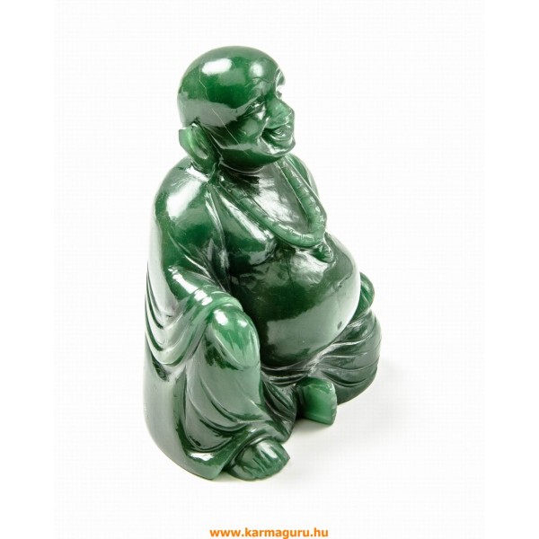 Nevető Buddha zöld jáde kristály szobor - 11 cm