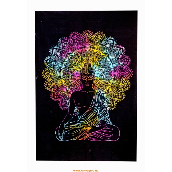Buddhás ágytakaró, falidísz, színes - 134 x 196