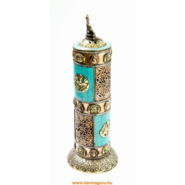Torony alakú réz füstölő égető Buddhával - türkiz