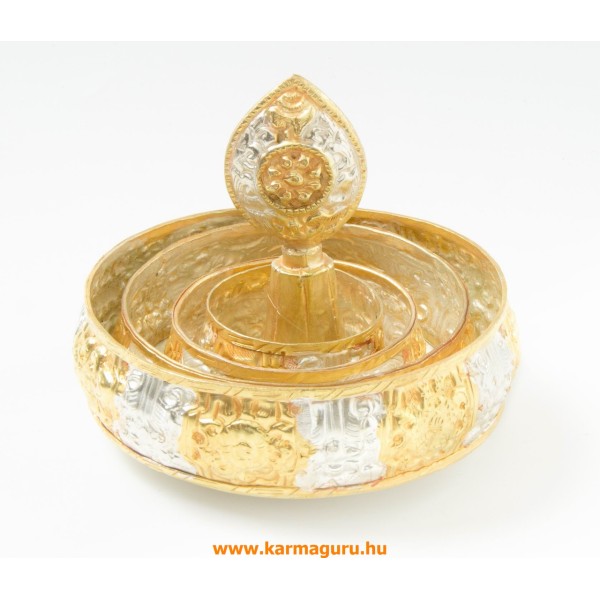 Mandala felajánló tál díszes, arany-ezüst színű