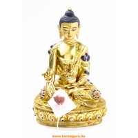 Gyógyító Buddha aranyozott szobor - 21 cm - kő berakással
