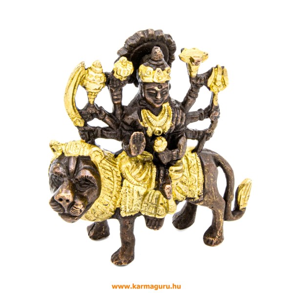 Durga istennő réz szobor, arany-bronz - 10 cm