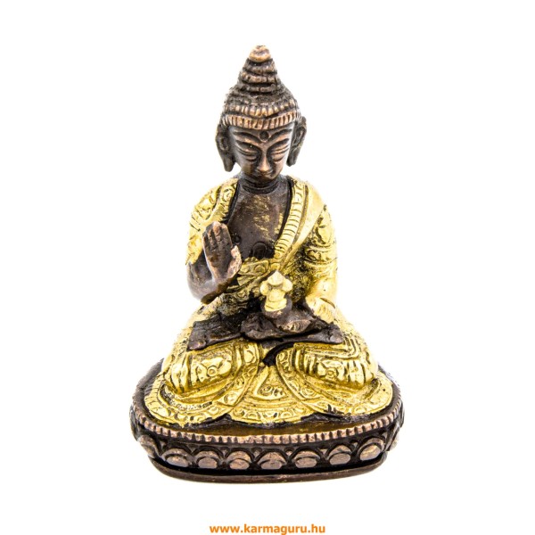 Áldó Buddha réz szobor, arany-bronz - 9,5 cm