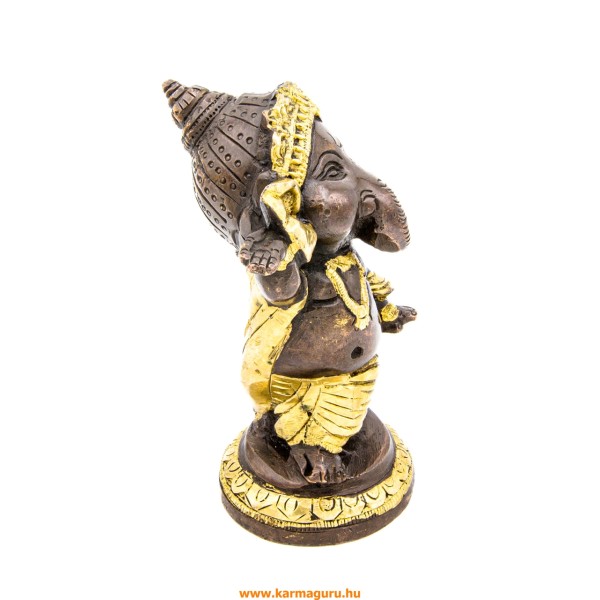 Álló Ganesha réz szobor, arany-bronz - 13 cm