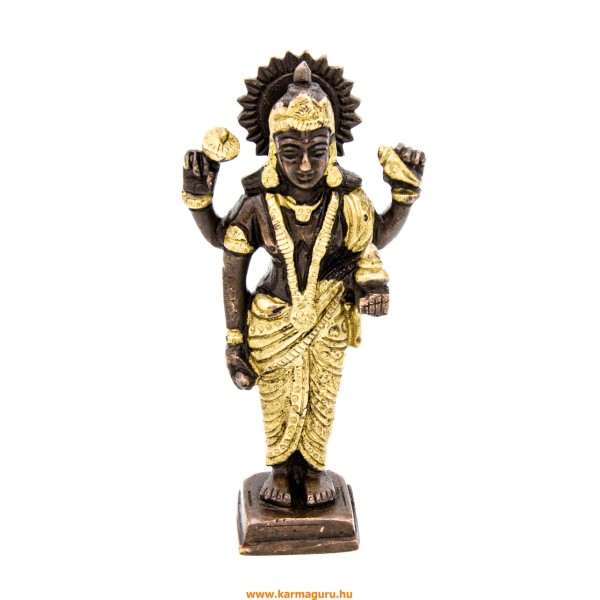 Álló Laxmi (Lakshmi) réz szobor, arany-bronz - 15 cm