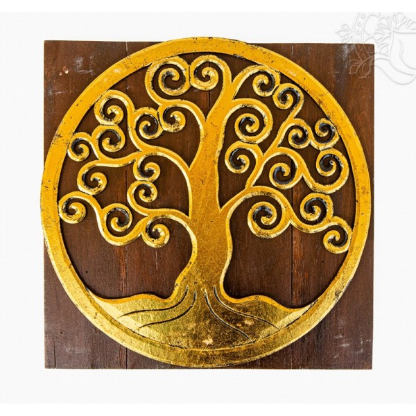 Fa fali függő Életfával- arany/barna - 40 cm