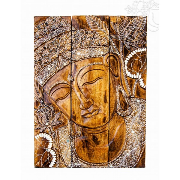 3 részes, Buddhás, barna színű, fa fali dísz - 45 x 60 cm