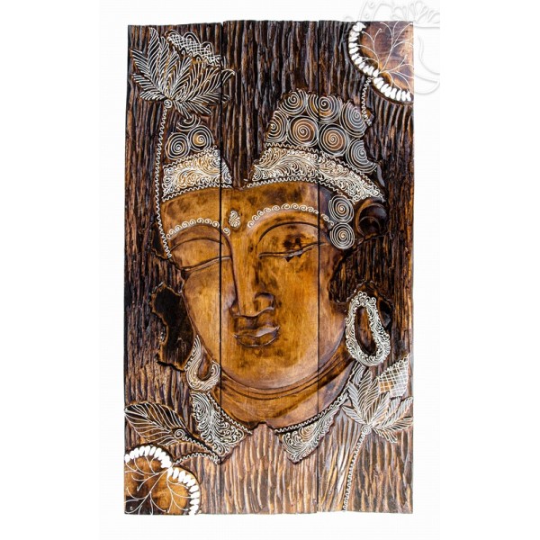 3 részes, Buddhás, barna színű, fa fali dísz - 60 x 100 cm