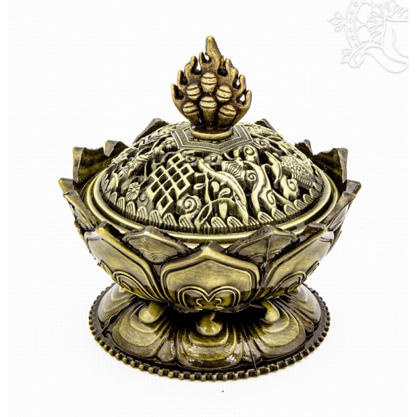 Lótusz alakú, tibeti 8 szerencsejeles, zárt füstölő égető