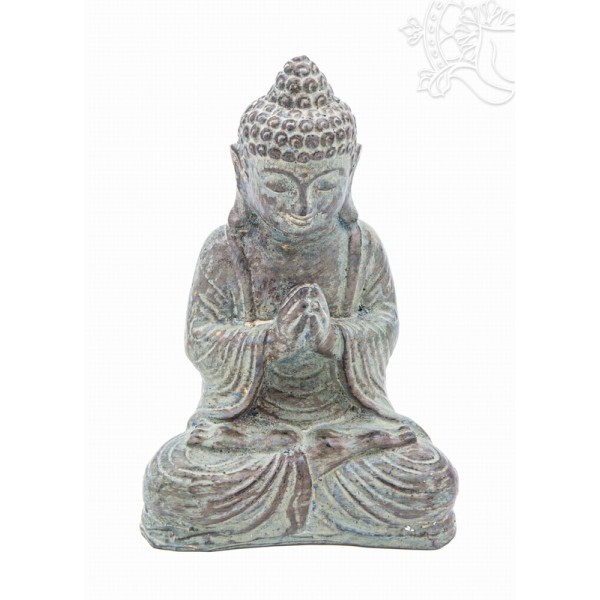 Imádkozó Buddha zöld rezin szobor - 15 cm