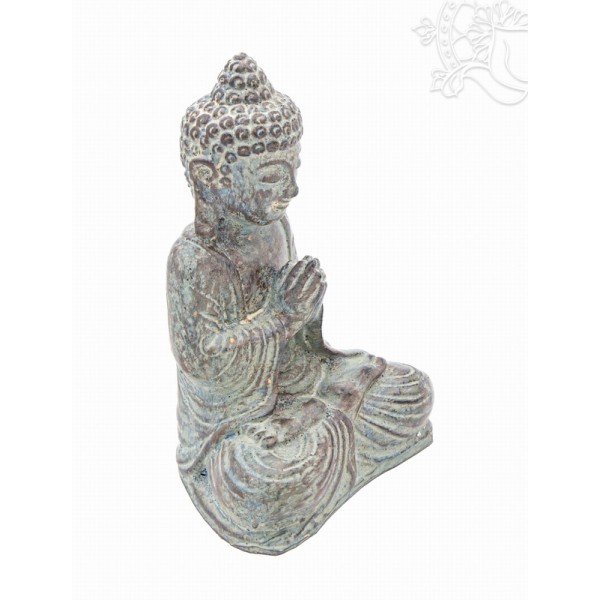 Imádkozó Buddha zöld rezin szobor - 15 cm