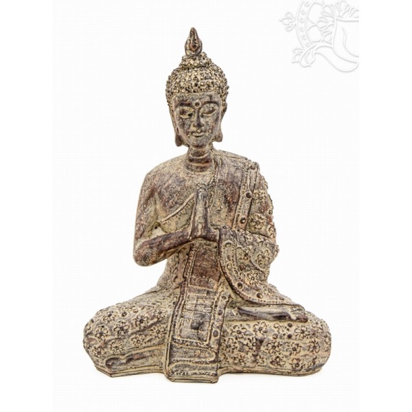 Imádkozó Buddha barna rezin szobor - 20 cm