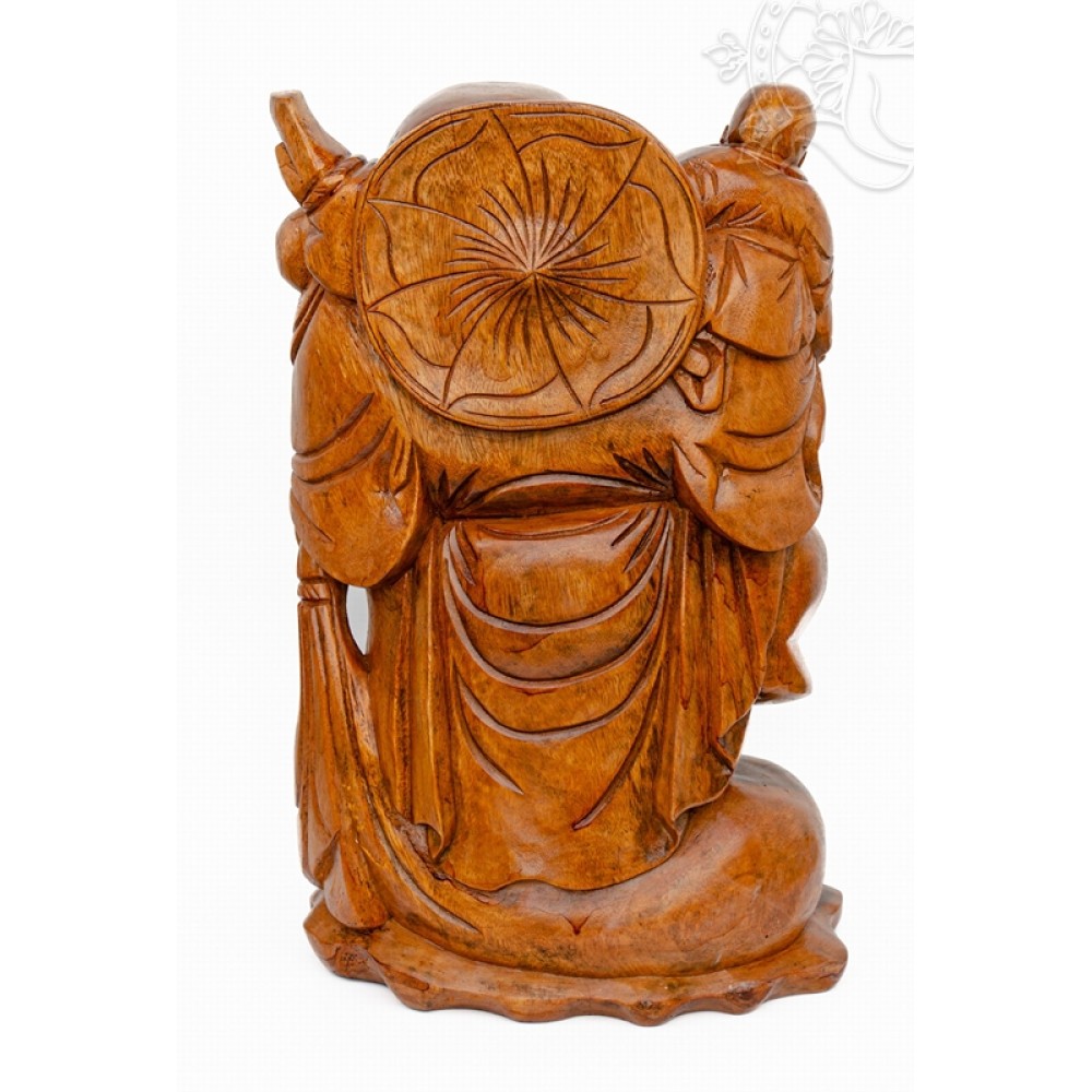 Álló nevető Buddha fa faragott szobor, nagy méretű - 50 cm 
