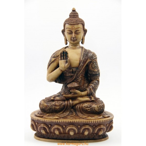 Áldó Buddha csont  színű rezin szobor - 20 cm