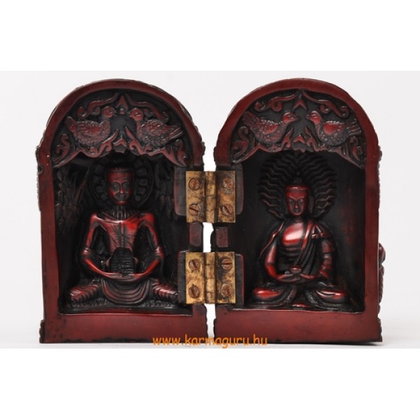 Buddha nyitható oltár vörös színű rezin szobor - 13 cm