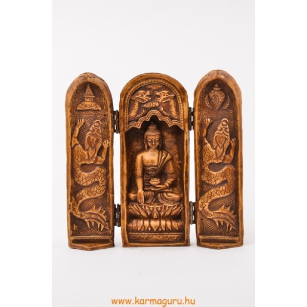 Buddha nyitható oltár csont színű rezin szobor - 20 cm
