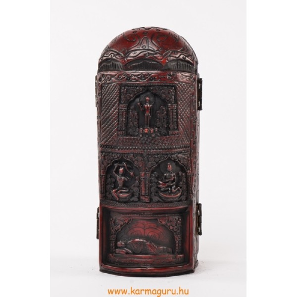 Buddha nyitható oltár vörös színű rezin szobor - 20 cm